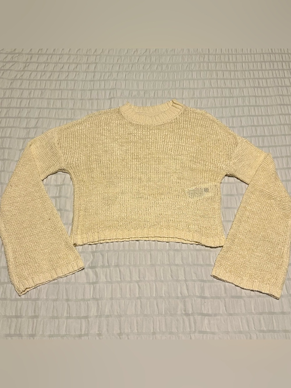 Noisy May Cropped Cream Knit Bell Sleeve Sweater